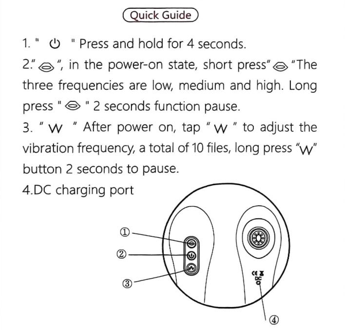Quick guide with instructions and diagram of the air pulse dual reclaim vibrator control buttons on a white background.